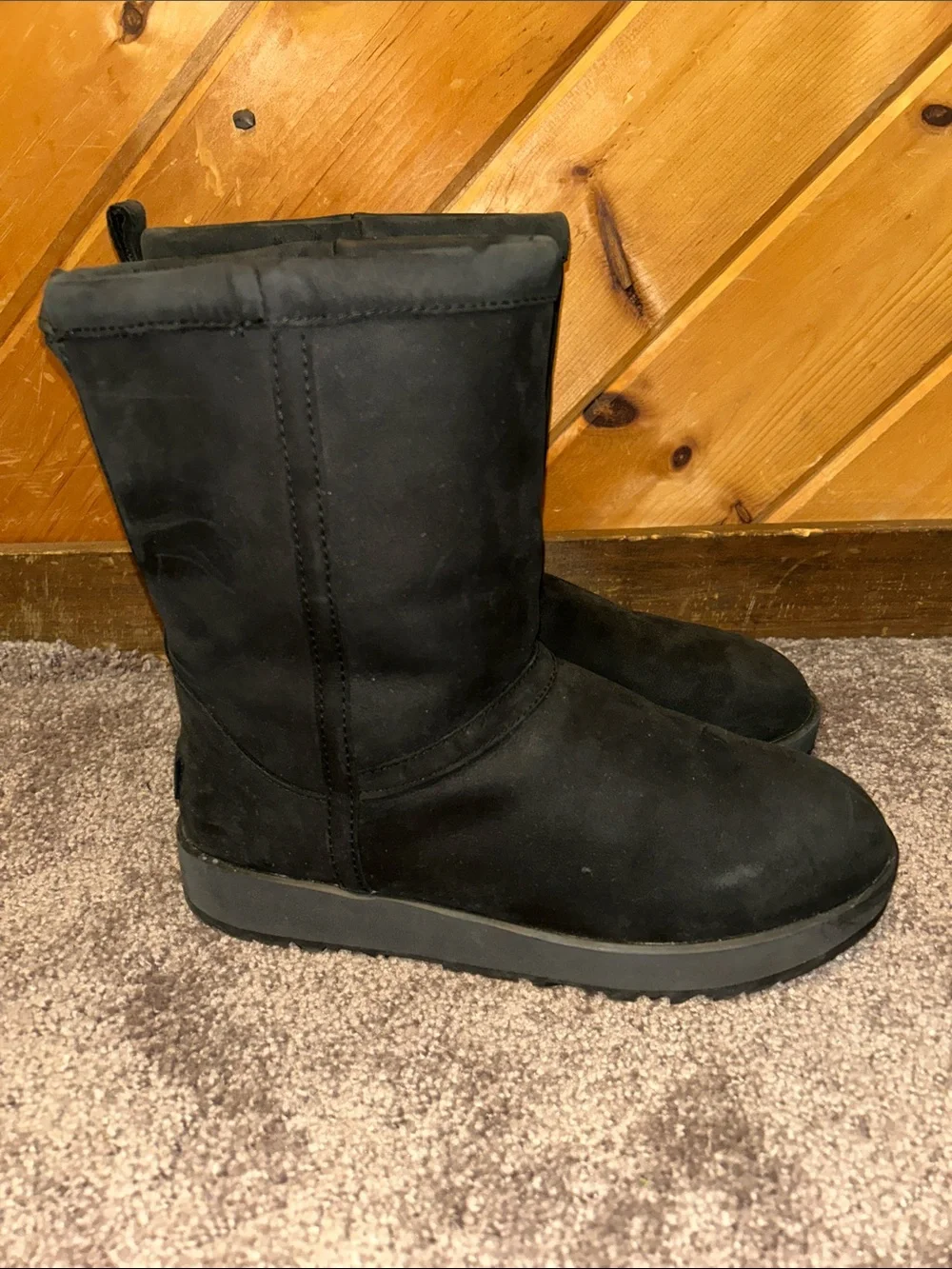 UGG Classic Short Leather Waterproof Black boots with arctic grip soles